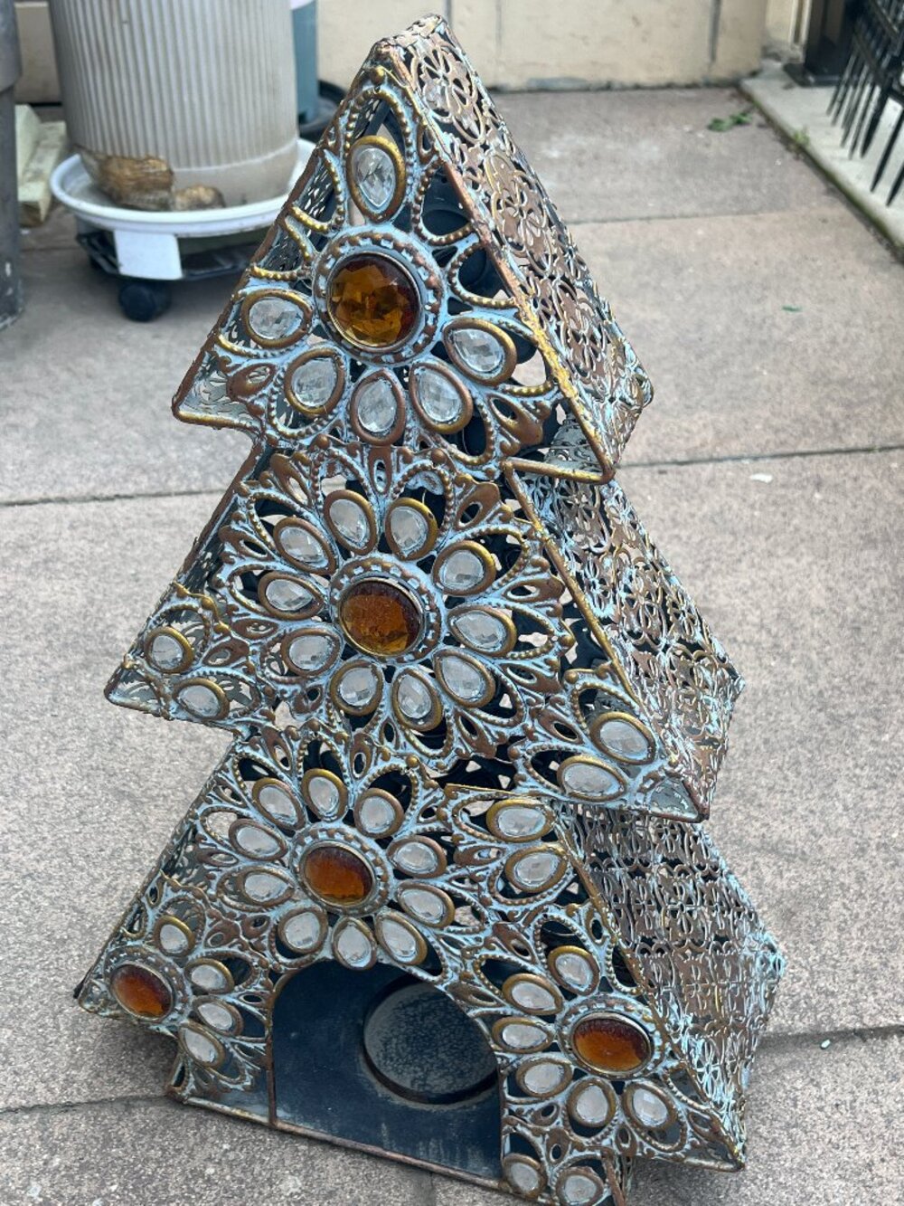Decorative Metal Christmas Tree Lantern Candle Holder | Vintage Holiday Table De